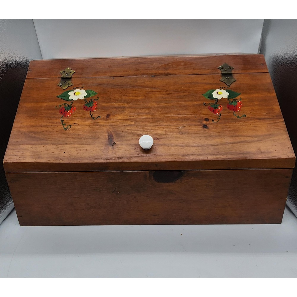 Vintage Bread Box with Hand painted Strawberries